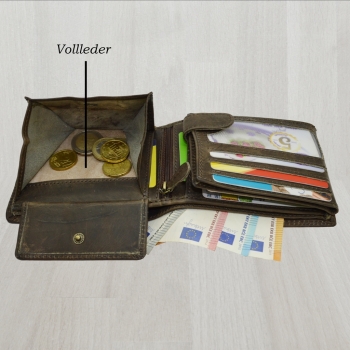 flevado Adler Gelbörse Herren Portemonnaie Büffelleder Bikerbörse mit RFID Schutz Braun